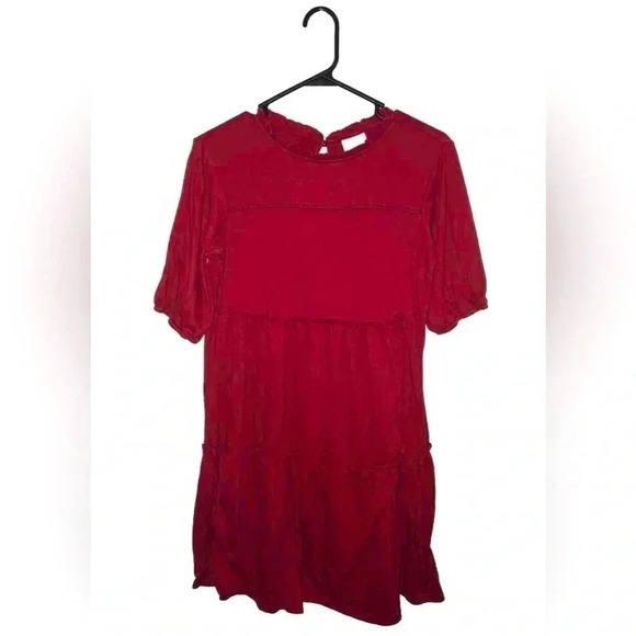 Knox Rose Tiered Bohemian Short Sleeve Dress Red Size Small - Picture 1 of 5